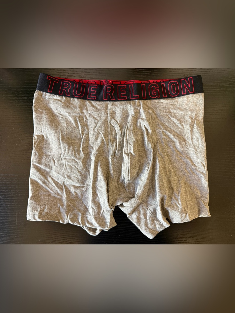 True Religion Gray Boxer Briefs with Black & Red Logo Waistband